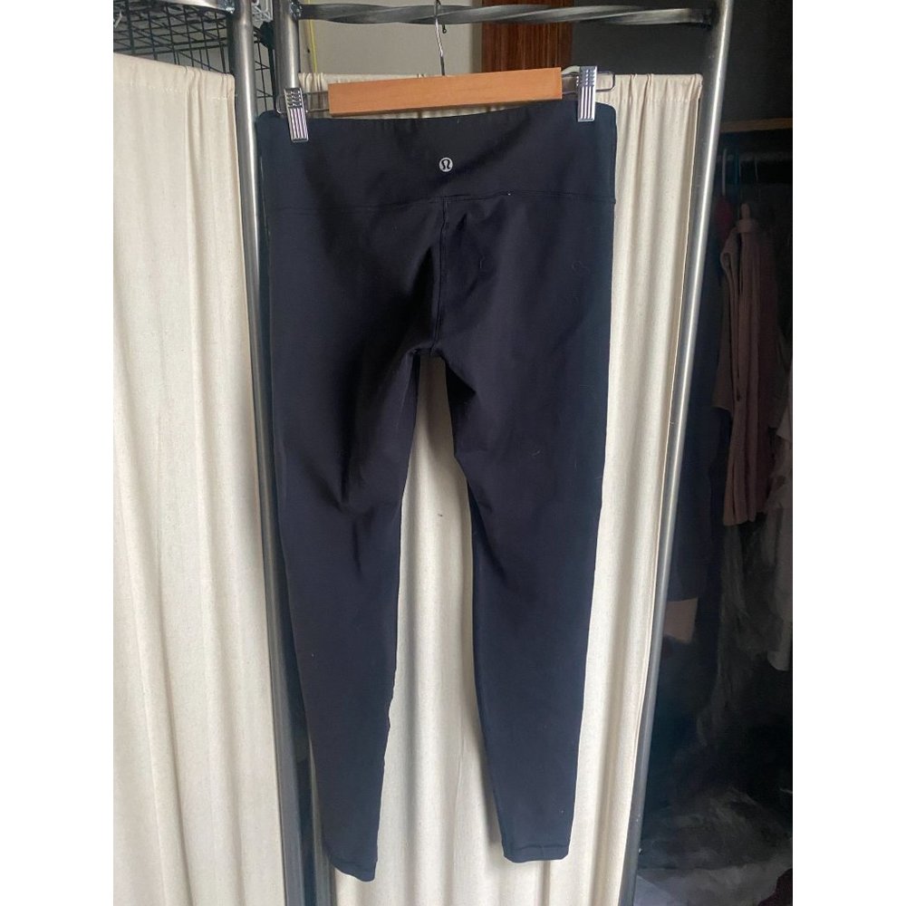 GUC Lululemon WunderUnder Black Leggings Sz 8 Full Length High Waist Yoga - Picture 2 of 4
